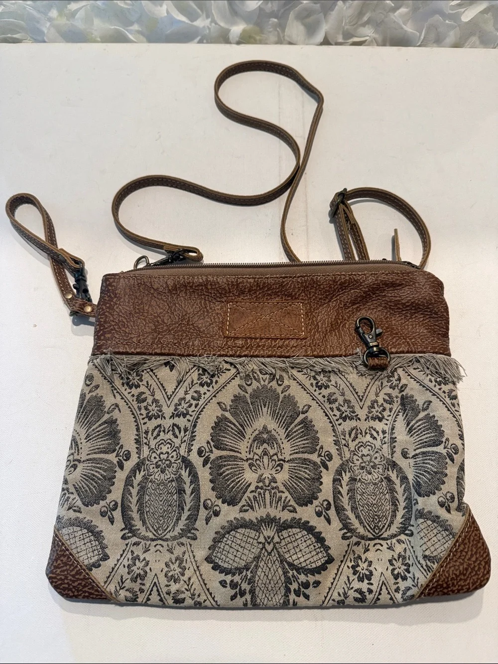 Myra Bag Brown and Black Floral Jacquard Crossbody